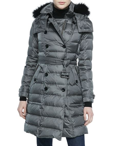 burberry brit down jacket w/ removable fur-trim hood|Burberry Brit Coats .